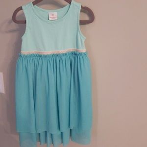 Hanna Andersson teal dress with silver stripe